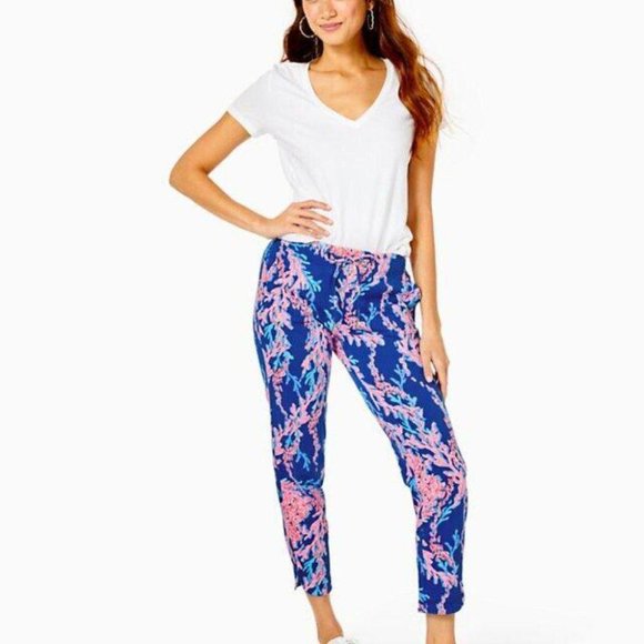 Lilly Pulitzer 28" Emora Knit Pants Printed Cotton Blue Resort S New - Picture 2 of 9